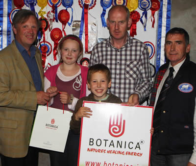 Andrew Craig, Coleraine winner of the large herd is represented by his children Reanna and Robert at the NI British Blue Herds competition with Judge Graham Brindley, sponsor Michael Lynch, Botanica and Harold McKee sec of the NI club at the awards presentation evening held at Martin Brothers’ farm Newtownards.